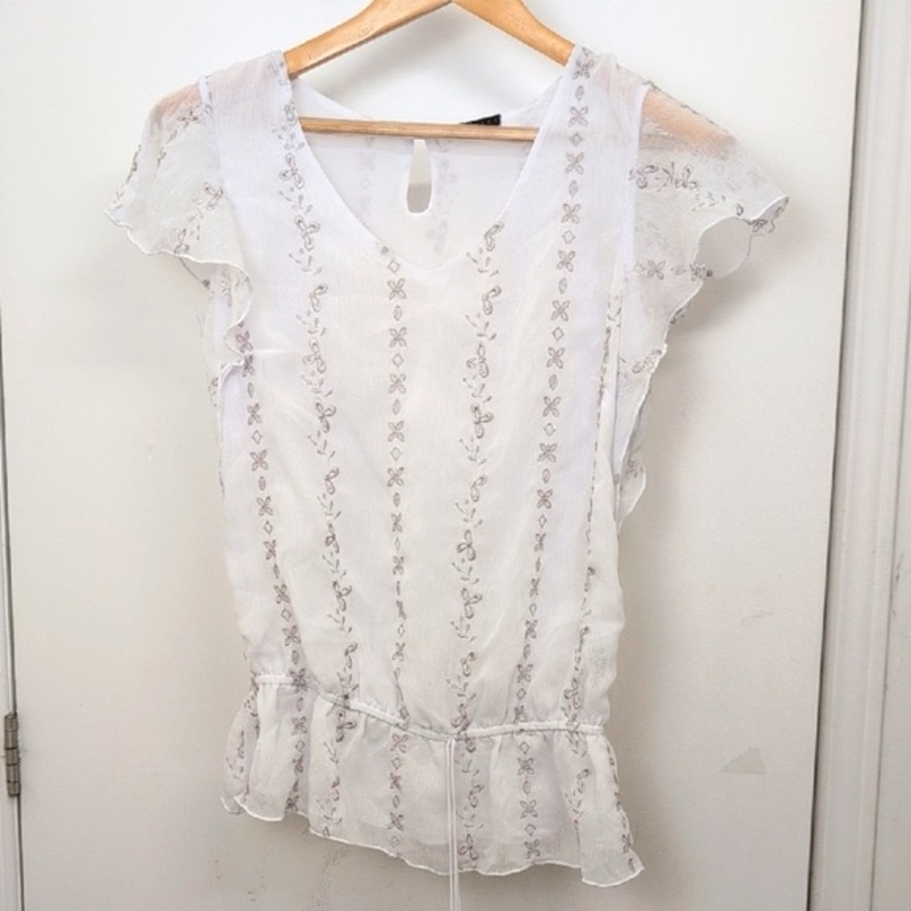 ISPIRI WHITE EMBROIDERED BLOUSE SIZE SMALL